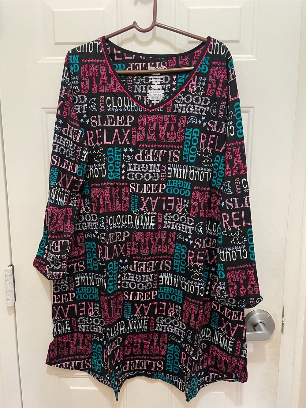 White Stag Women’s Black Sleep Tunic with Pink & Teal Graphic Text SIZE 2X/3X